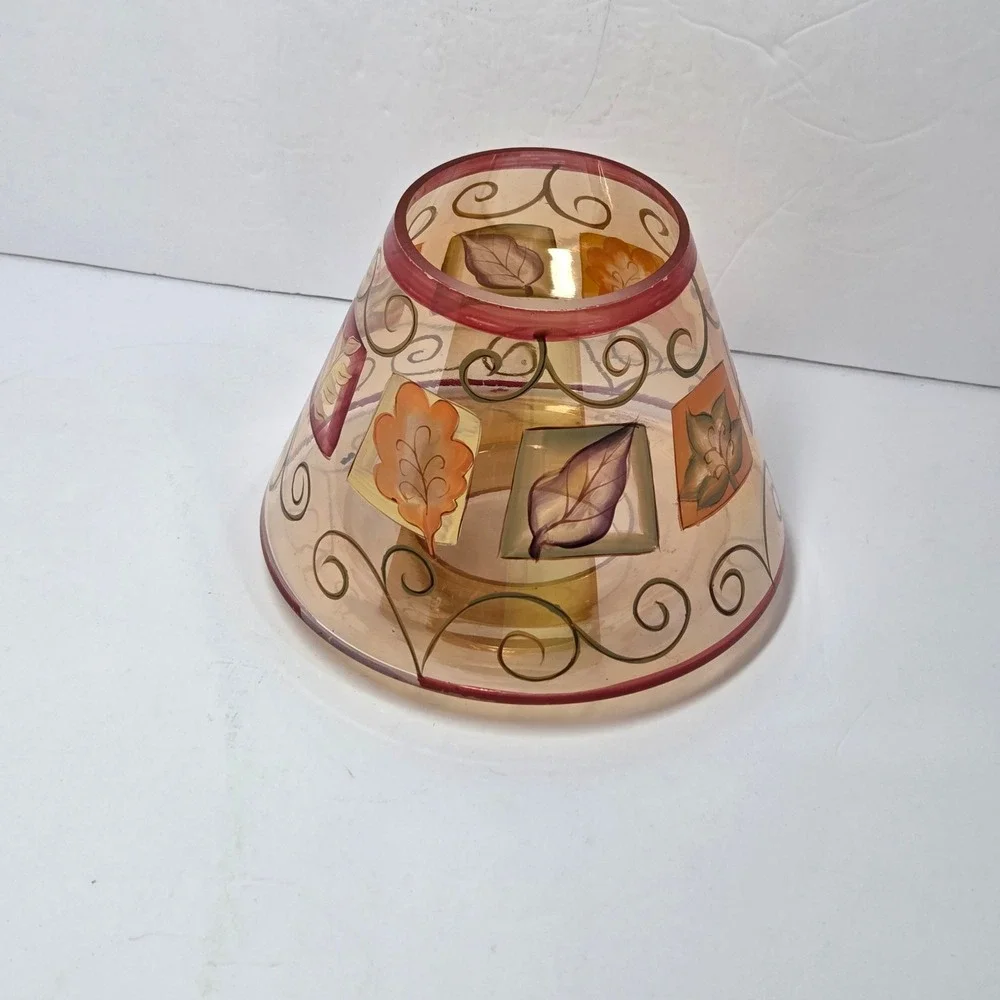 Yankee Candle Noelle Dahlen Fall Leaves Glass Jar Topper Shade Amber Orange Red